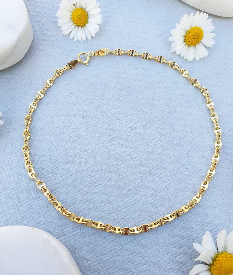 Sparkly 9ct Yellow Gold Anklet 9K Solid Gold 1mm Shiny Chain Anklet 7'' to  11