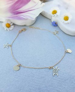 9ct yellow gold sea charms anklet