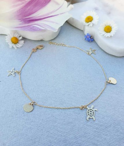 9ct yellow gold sea charms anklet