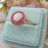 Victorian Inspired 14ct Yellow Gold Opal & Ruby Flower Ring