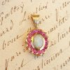 Vintage inspired floral shaped 14ct yellow gold Ruby and Opal Pendant