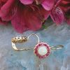 14ct yellow gold opal and ruby flower shaped drop earrings. Leaver back