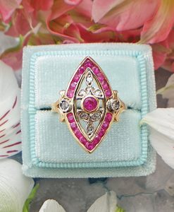 14ct Antique Inspired Marquise Ruby Ring