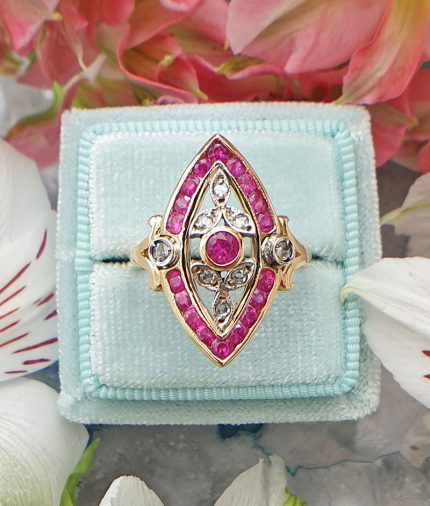 14ct Antique Inspired Marquise Ruby Ring