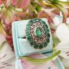 Eye Catching Art Deco Inspired 14ct Yellow Gold Rose Cut Diamonds and Emerald Ring