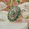 Eye Catching Art Deco Inspired 14ct Yellow Gold Rose Cut Diamonds and Emerald Ring
