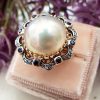 Elegant 14ct Yellow Gold Diamond and Freshwater Pearl Ring
