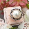 Elegant 14ct Yellow Gold Diamond and Freshwater Pearl Ring