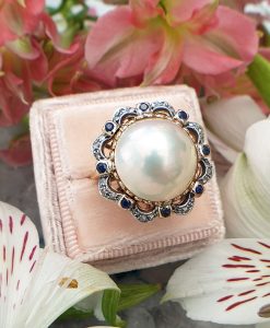 Elegant 14ct Yellow Gold Diamond and Freshwater Pearl Ring