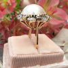 Elegant 14ct Yellow Gold Diamond and Freshwater Pearl Ring