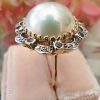 Elegant 14ct Yellow Gold Diamond and Freshwater Pearl Ring