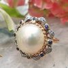 Elegant 14ct Yellow Gold Diamond and Freshwater Pearl Ring