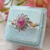 Vintage Inspired Floral Shaped 14ct Yellow Gold Ruby and Diamond Ring