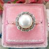 Elegant 14ct Yellow Gold Diamond and Freshwater Pearl Cocktail Dress Ring