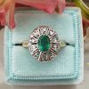 Art Deco Inspired 14ct Yellow Gold Brilliant-Cut Diamonds and Emerald Ring