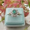 Art Deco Inspired 14ct Yellow Gold Brilliant-Cut Diamonds and Emerald Ring