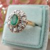 Art Deco Inspired 14ct Yellow Gold Brilliant-Cut Diamonds and Emerald Ring