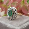 Art Deco Inspired 14ct Yellow Gold Brilliant-Cut Diamonds and Emerald Ring
