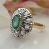 Art Deco Inspired 14ct Yellow Gold Brilliant-Cut Diamonds and Emerald Ring