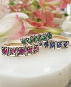 14ct Yellow Gold Half Eternity Stack Ring: Ruby, Emerald or Sapphire