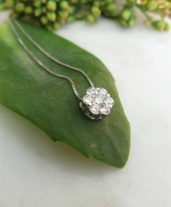 18ct White Gold Diamond Flower Shaped Dainty Necklace