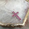 18ct White Gold Diamond & Ruby Cross Necklace
