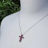 18ct White Gold Cross Emelished With Diamonds & Ruby Necklace