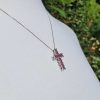 18ct White Gold Cross Emelished With Diamonds & Ruby Necklace