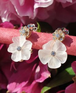 14ct Yellow Gold Flower Earrings In Rock Crystal & Diamonds