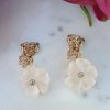 14ct Yellow Gold Flower Earrings In Rock Crystal & Diamonds