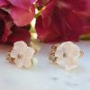 14ct Yellow Gold Flower Earrings In Rock Crystal & Diamonds