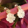 14ct Yellow Gold Flower Earrings In Rock Crystal & Diamonds