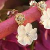 14ct Yellow Gold Flower Earrings In Rock Crystal & Diamonds