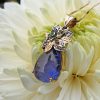Vintage Inspired 14ct Yellow Gold Blue Tanzanite & Diamond Necklace