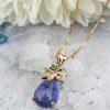 Vintage Inspired 14ct Yellow Gold Blue Tanzanite & Diamond Necklace