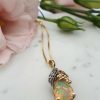 Nature inspired 14ct Yellow Gold Diamond and iredescent Opal necklace