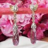 14ct yellow gold amethys drop earrings with diamonds. Post backs and butterflies