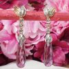 14ct yellow gold amethys drop earrings with diamonds. Post backs and butterflies