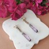 14ct yellow gold amethys drop earrings with diamonds. Post backs and butterflies