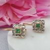 14ct Rose Gold Square Diamond Drop Earrings Emerald or Sapphire
