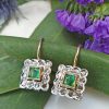 14ct Rose Gold Square Diamond Drop Earrings Emerald or Sapphire