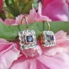 14ct Rose Gold Square Diamond Drop Earrings Emerald or Sapphire