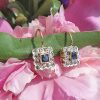 14ct Rose Gold Square Diamond Drop Earrings Emerald or Sapphire