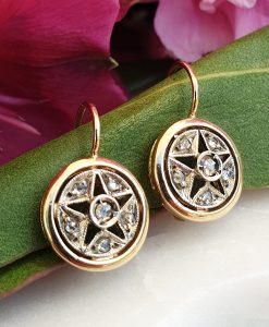 14ct Yellow Gold Round Star Diamond Drop Earrings