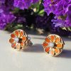 Vintage Inspired 14ct Yellow Gold Round Flower Stud Earrings