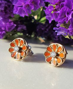 Vintage Inspired 14ct Yellow Gold Round Flower Stud Earrings