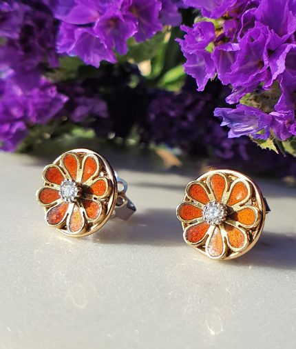 Vintage Inspired 14ct Yellow Gold Round Flower Stud Earrings