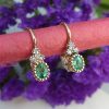Beautiful Dainty 14ct Yellow Gold with Diamond and Emerald Drop Earrings