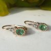 Beautiful Dainty 14ct Yellow Gold with Diamond and Emerald Drop Earrings