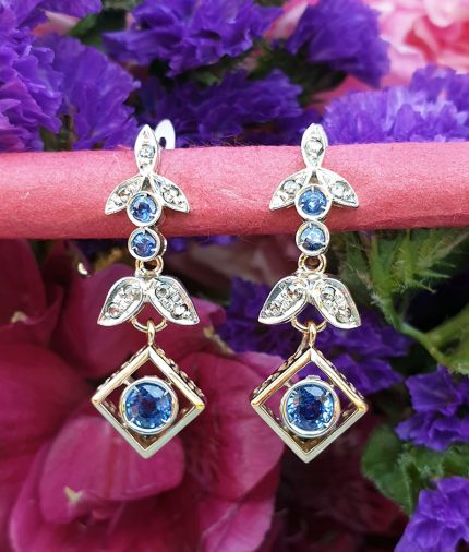 14ct Yellow Gold folient and geometric Diamond Drop
